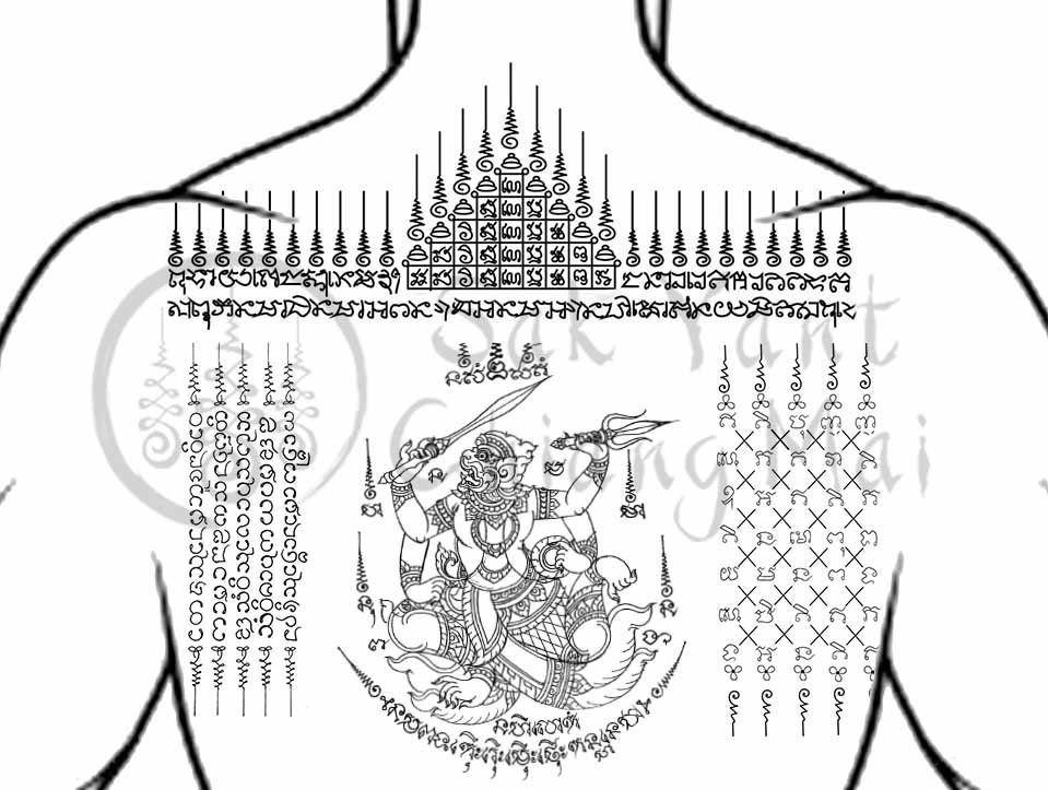Full Back Sak Yant Tattoo Hanuman with 29 Peaks