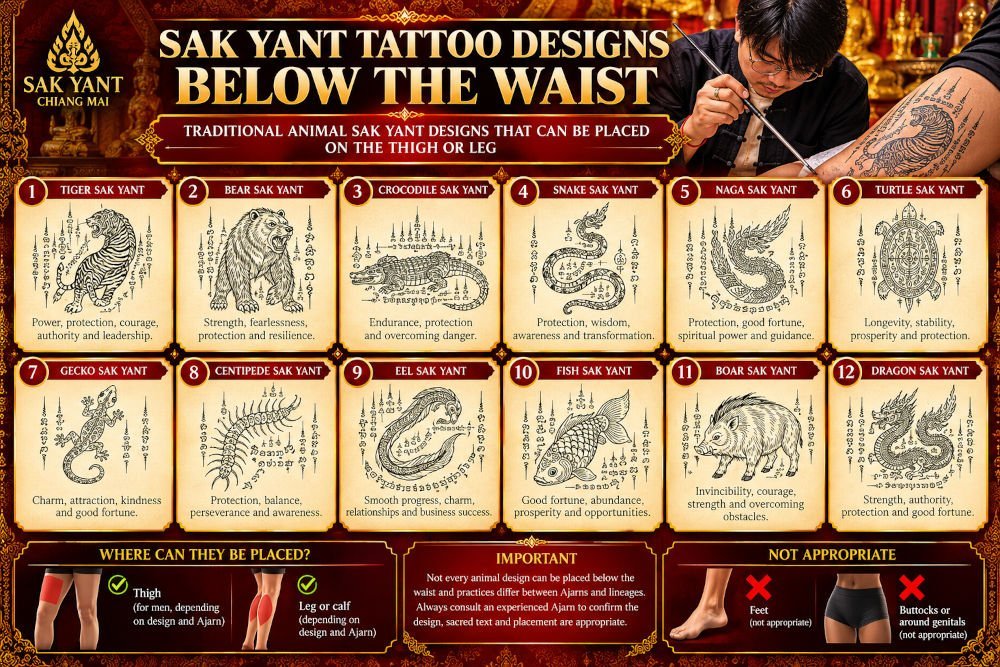 Sak Yant Tattoo Designs below the wiast